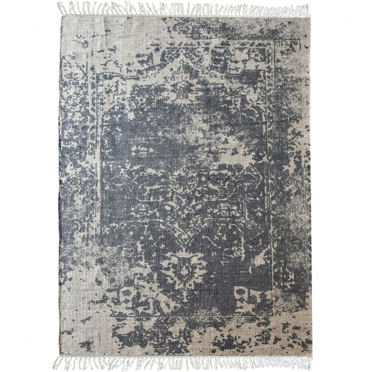 Hannut Hand Woven Pit Loom Grey & Natural 160x230cm Hemp Rug