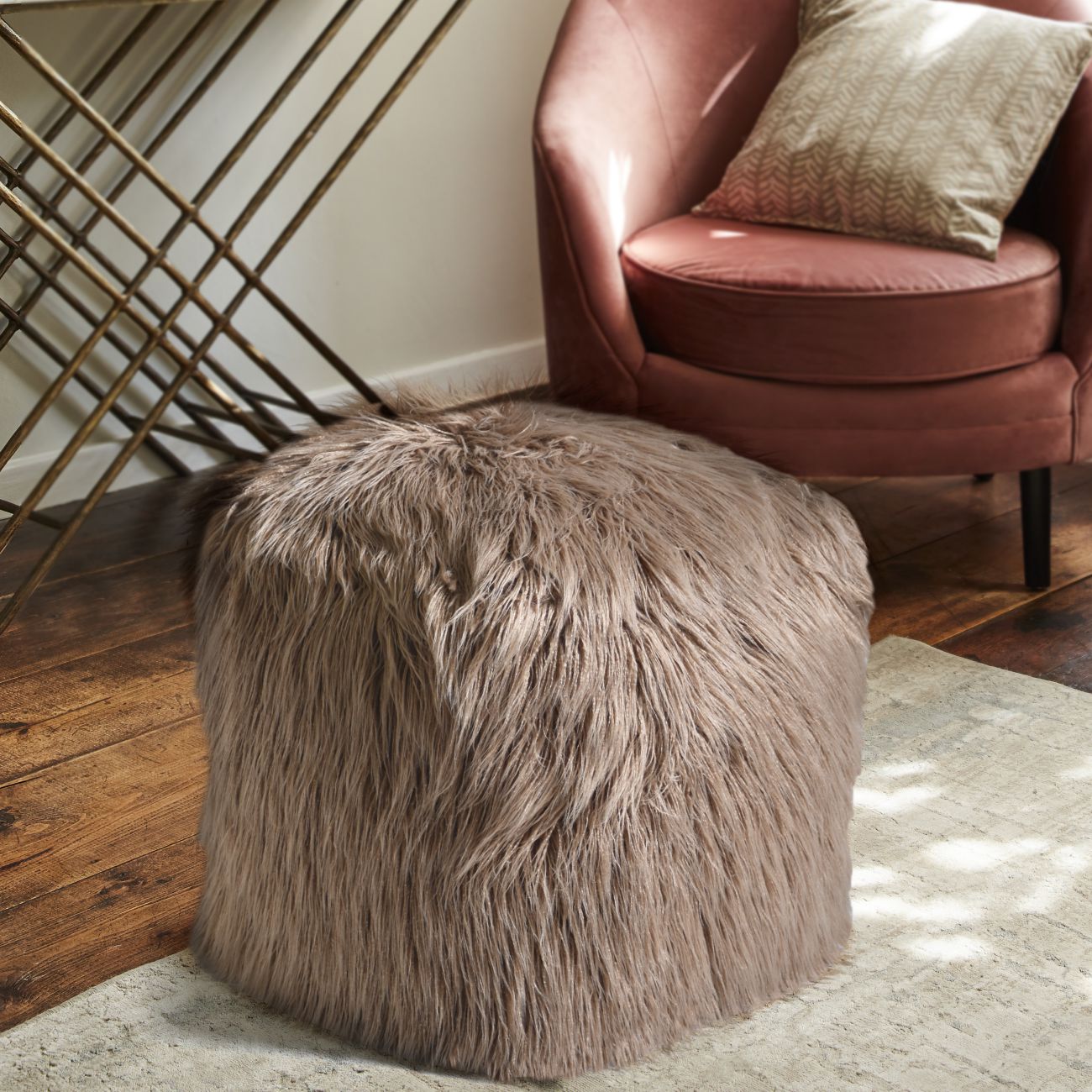 Isaba Hand Made Taupe Faux Leather Pouffe
