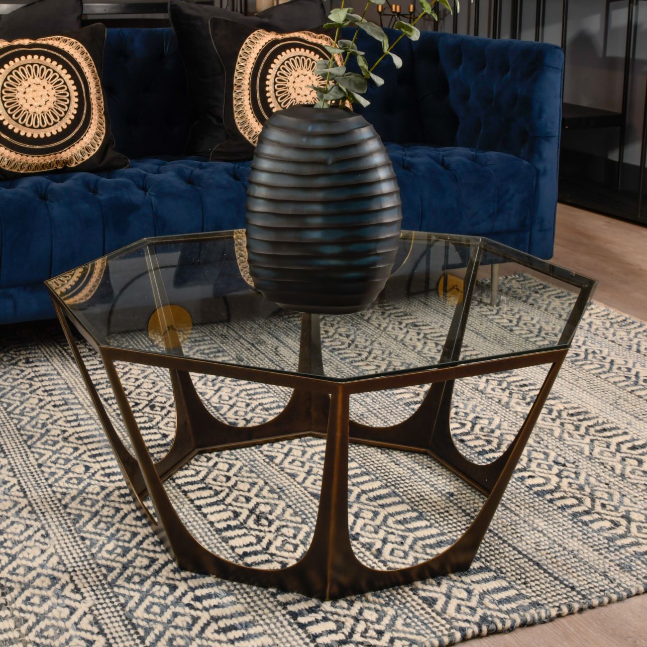 Catalan Bronze Gilded CoffeeTable with Glass Top