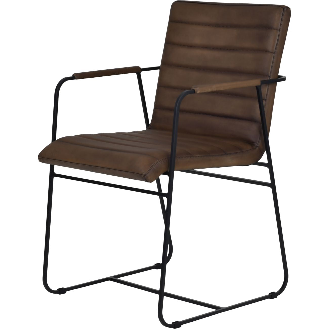 Belton Metal Framed Dining Chair With Arms Light Olive Matt Leather