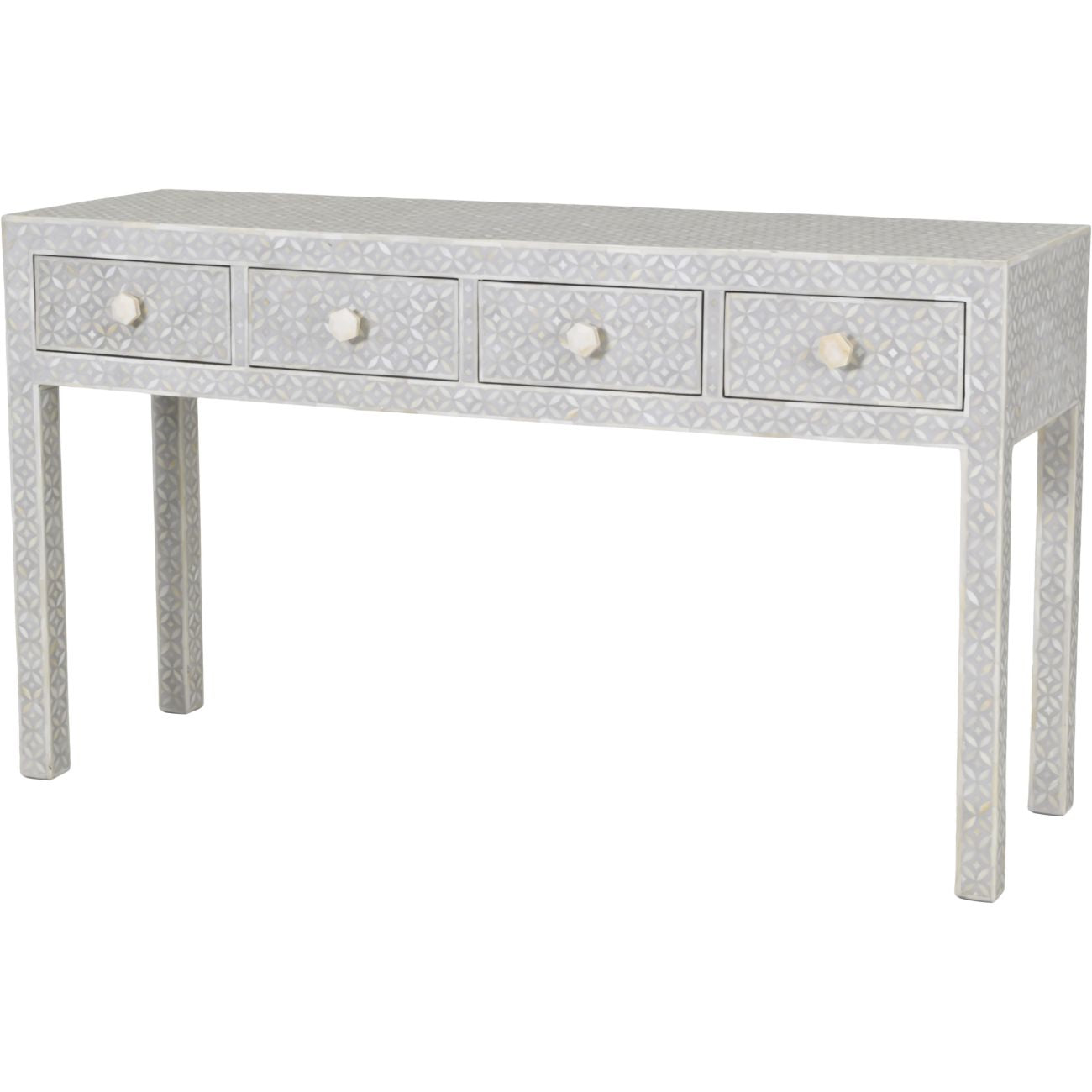 Floreat Bone Inlay Four Drawer Grey Console