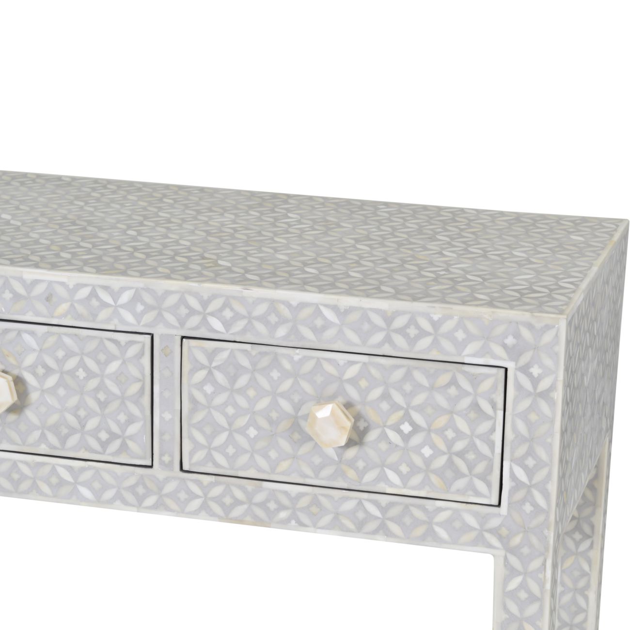 Floreat Bone Inlay Four Drawer Grey Console