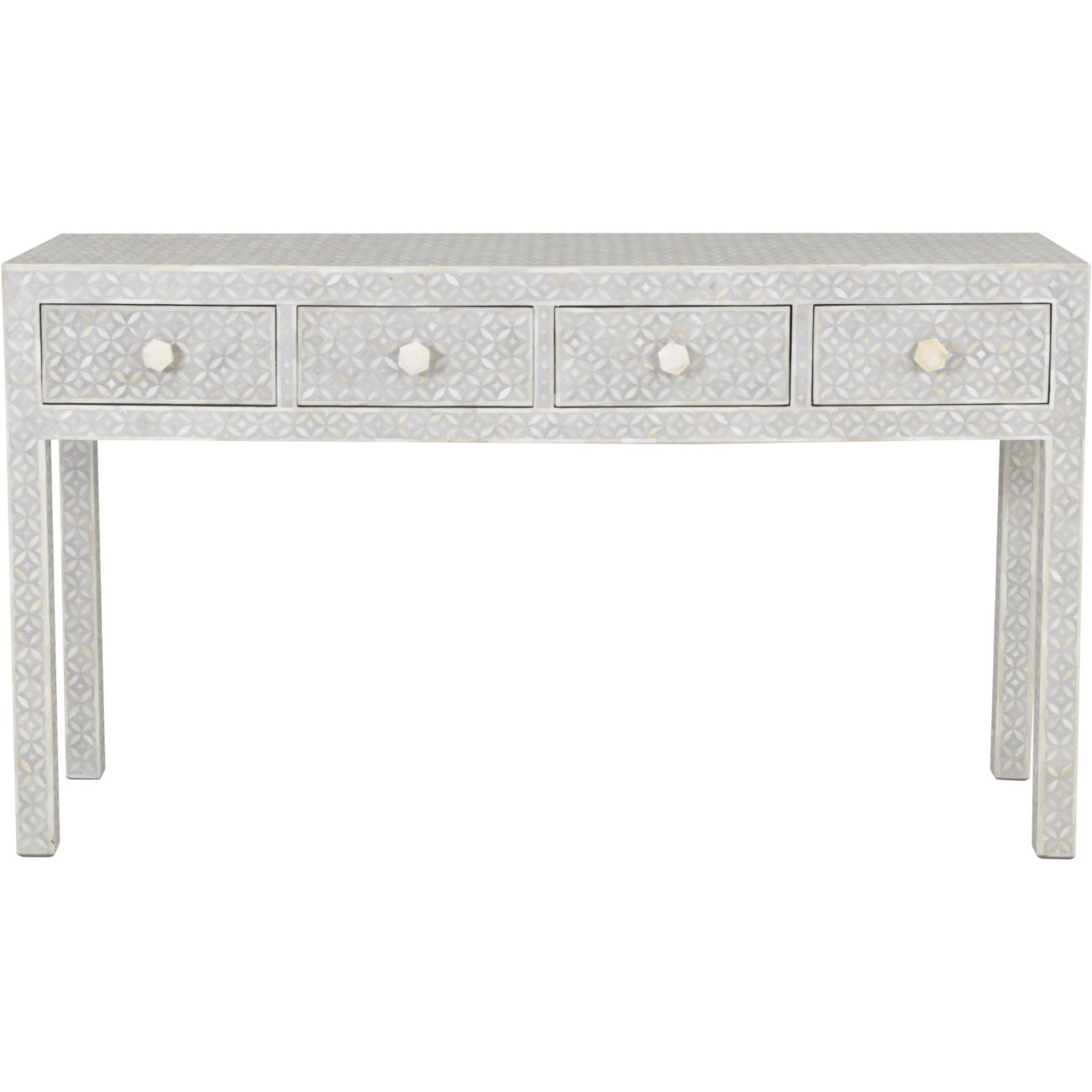 Floreat Bone Inlay Four Drawer Grey Console