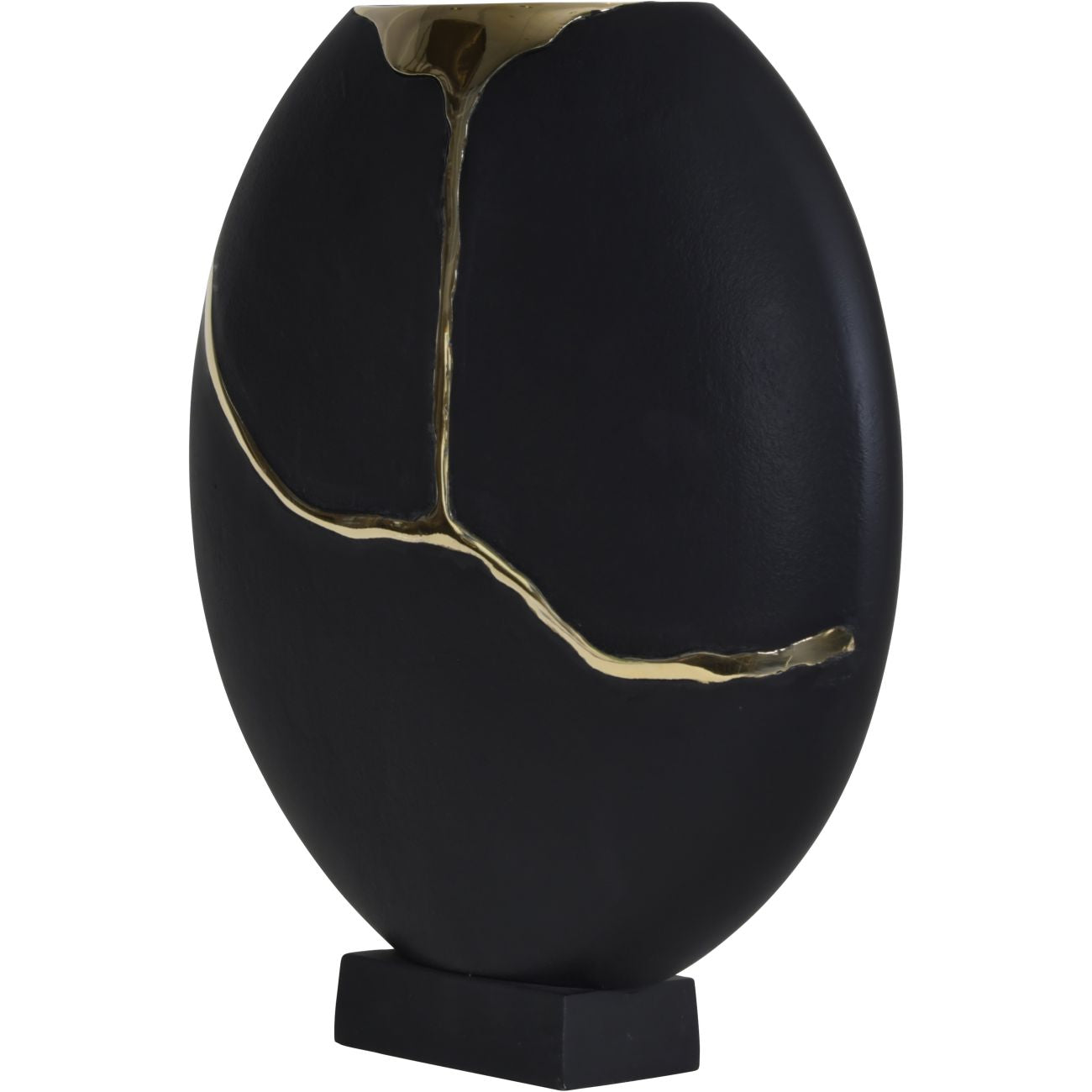 Arizona Black Aluminium Moon Vase on Base with Gold Lava Detail