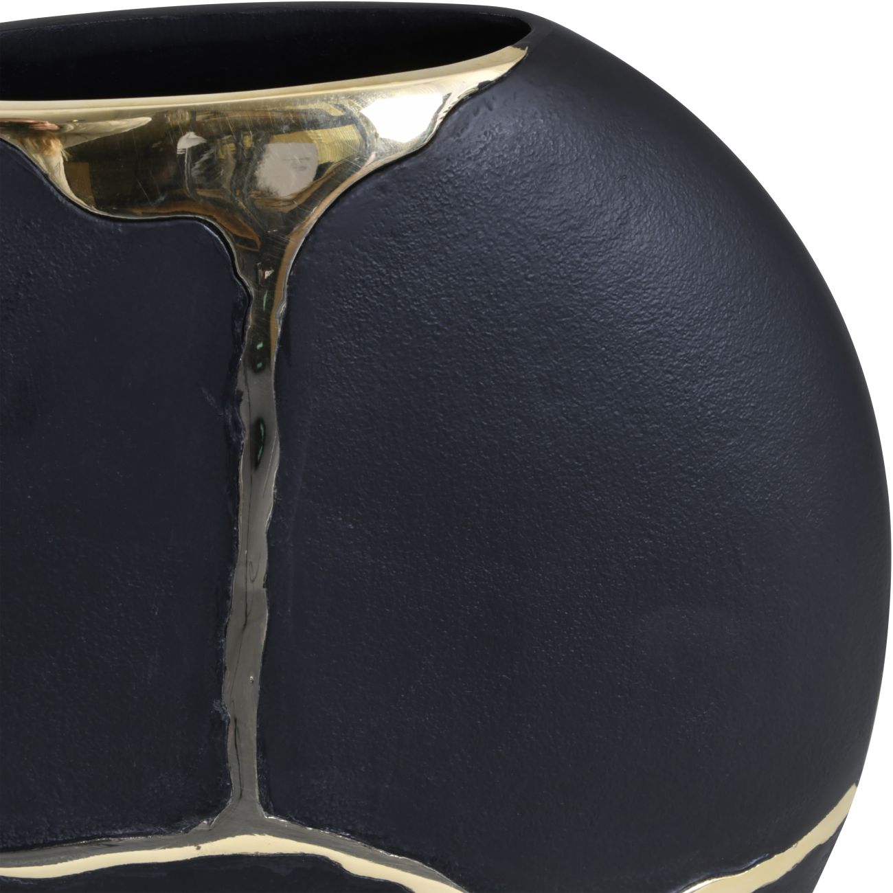 Arizona Black Aluminium Moon Vase on Base with Gold Lava Detail