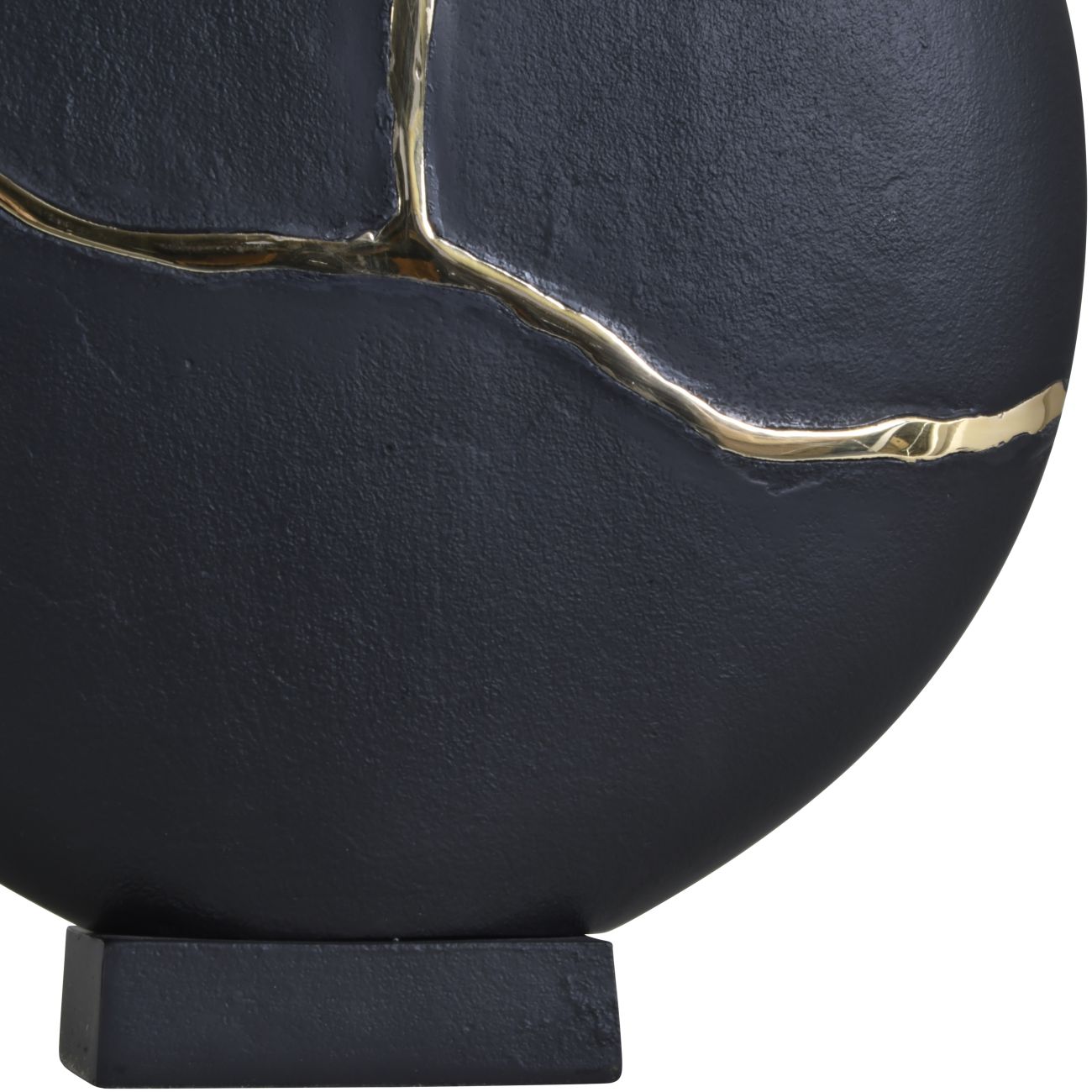 Arizona Black Aluminium Moon Vase on Base with Gold Lava Detail