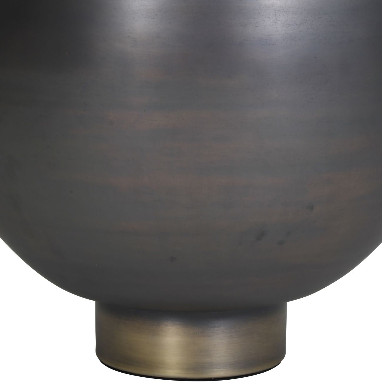 Arizona Bulbous Burnished Metal Planter with Antique Brass Rim and Base