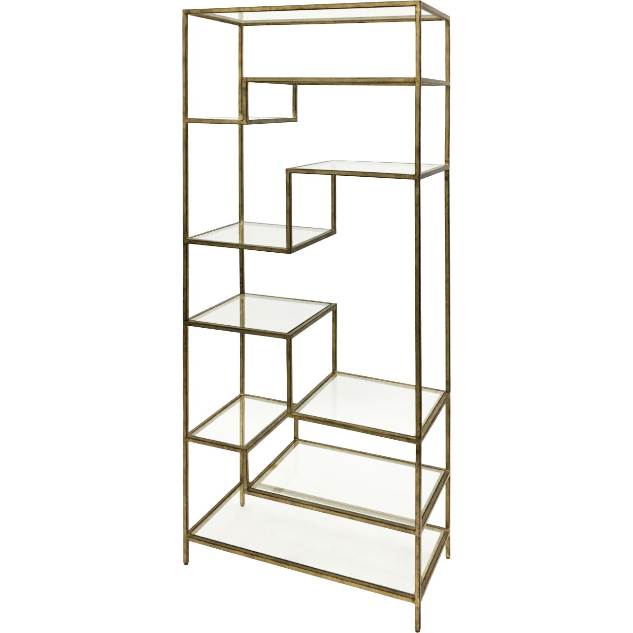 Ullswater Iron Shelving Unit Aged Champagne Finish, Floating Glass Shelves