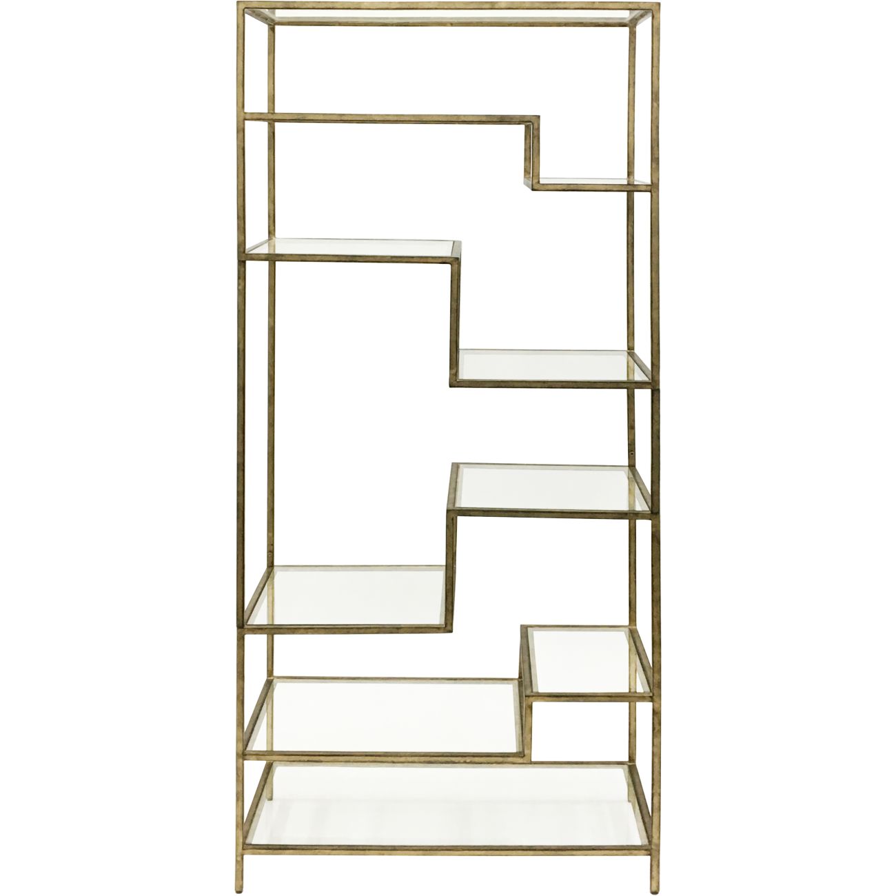 Ullswater Iron Shelving Unit Aged Champagne Finish, Floating Glass Shelves