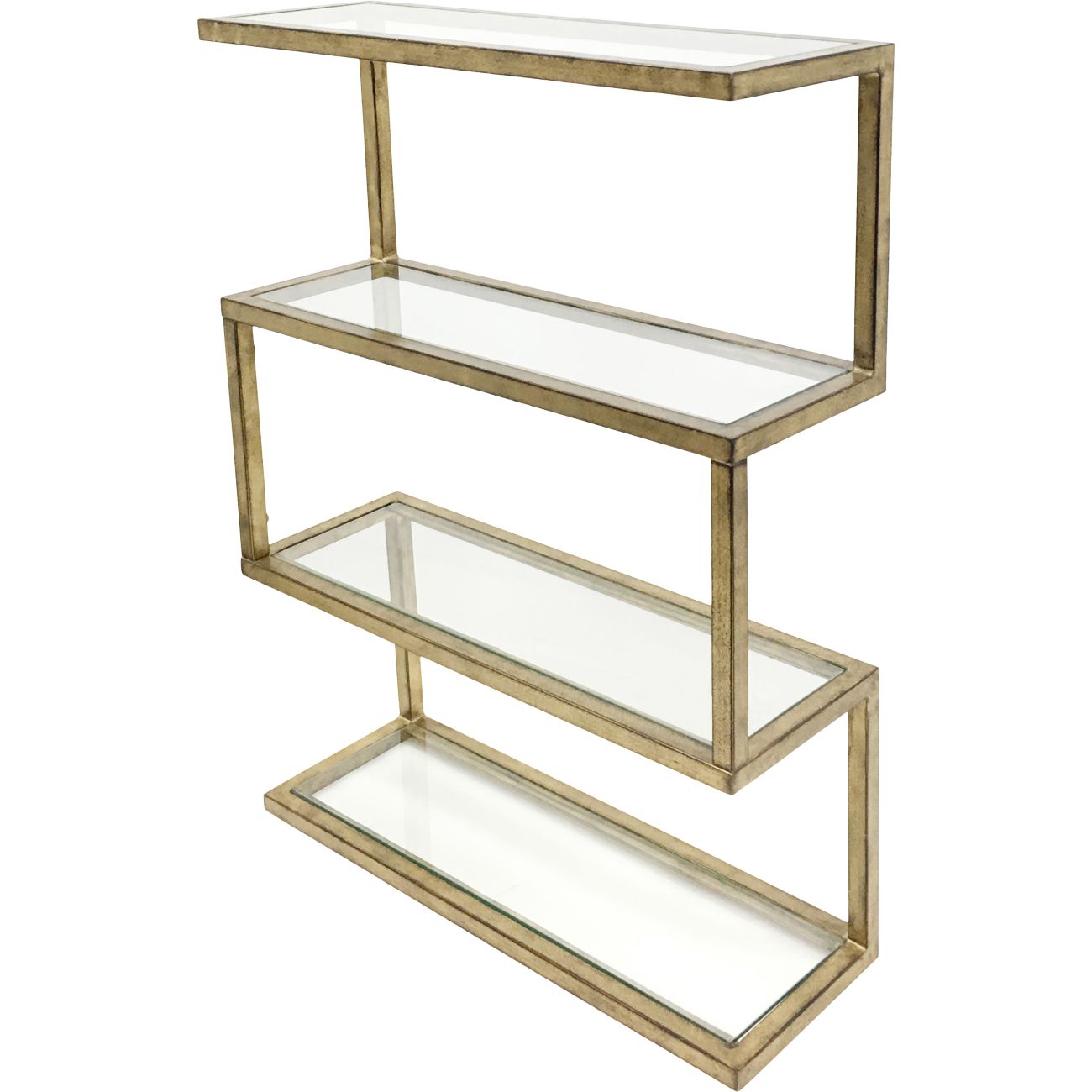 Ullswater Iron Four Shelf Wall Unit Aged Champagne Finish, Glass Shelves