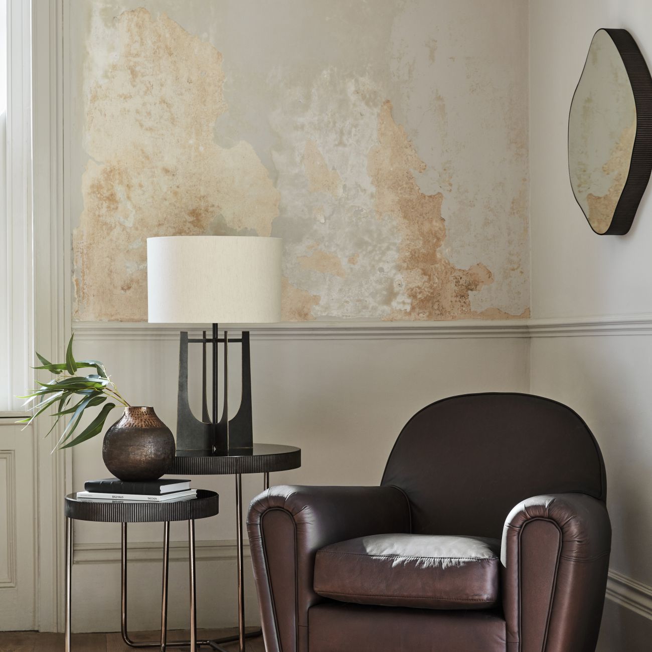 Organic Metal Framed Mirror Oak Wood Finish Small 59x61cm