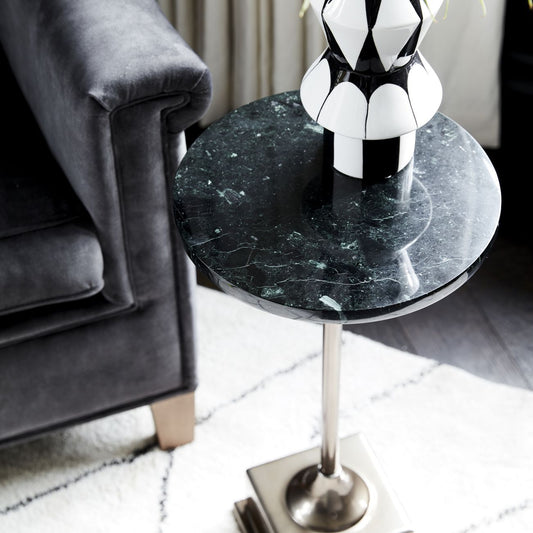 Northwich Side Table Metallic Black Nickel Finish on Green Marble Base