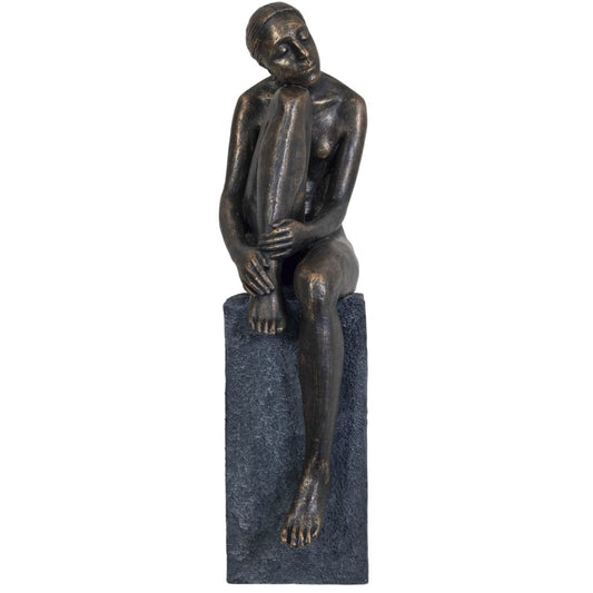 Thinking Lady Sculpture In Bronze Resin