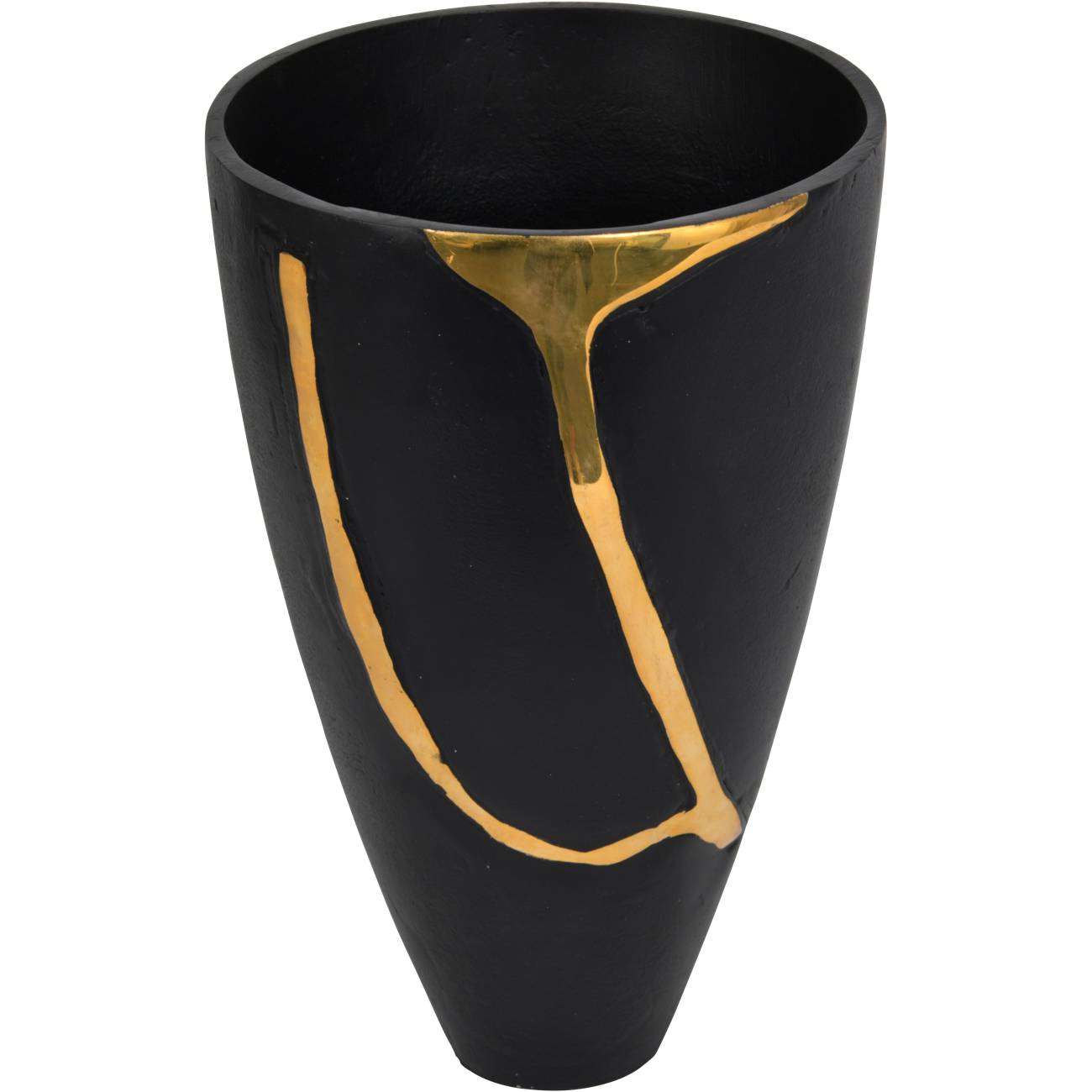 Arizona Black Aluminium Small Vase with Gold Lava Detail