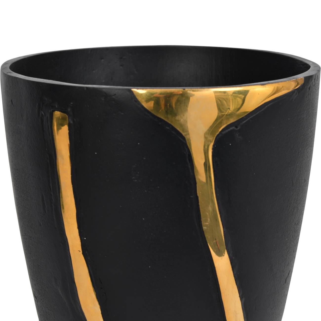 Arizona Black Aluminium Small Vase with Gold Lava Detail