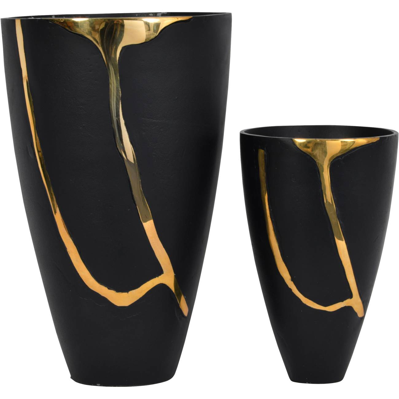 Arizona Black Aluminium Small Vase with Gold Lava Detail