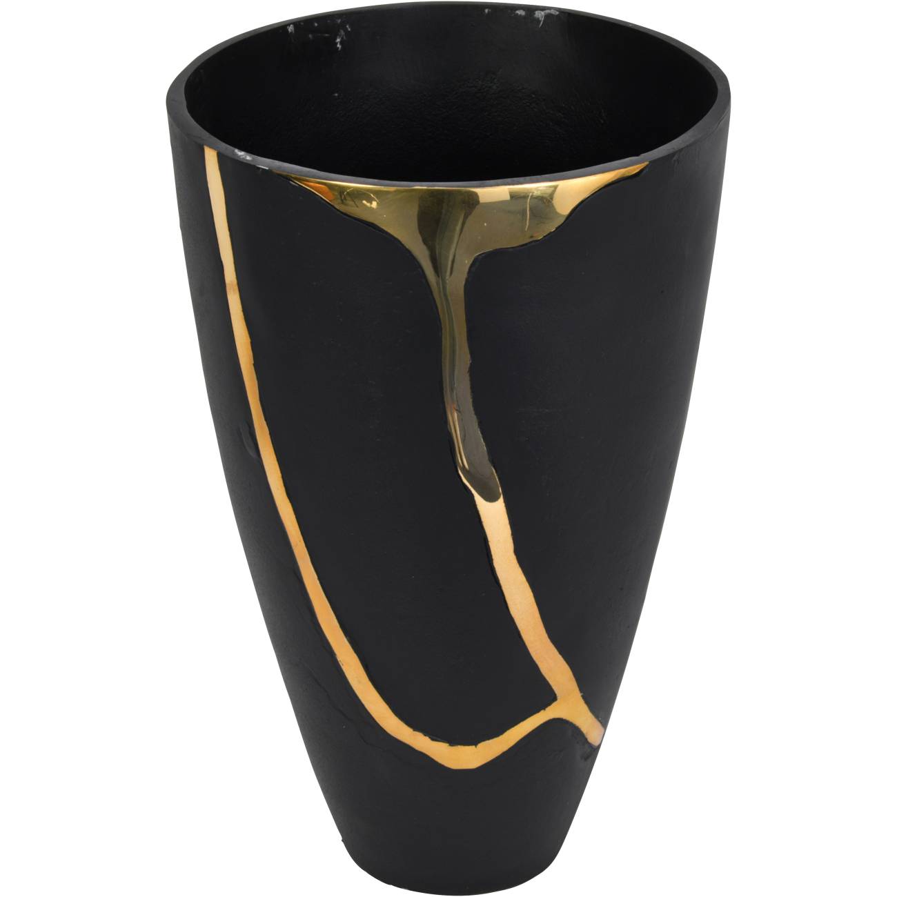 Arizona Black Aluminium Large Vase with Gold Lava Detail