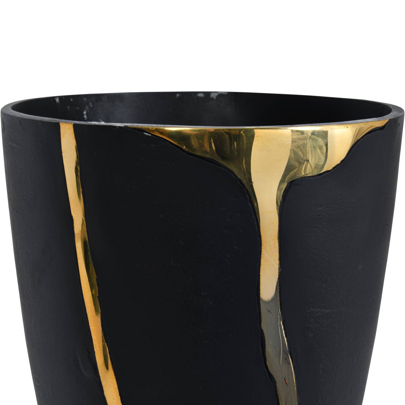 Arizona Black Aluminium Large Vase with Gold Lava Detail