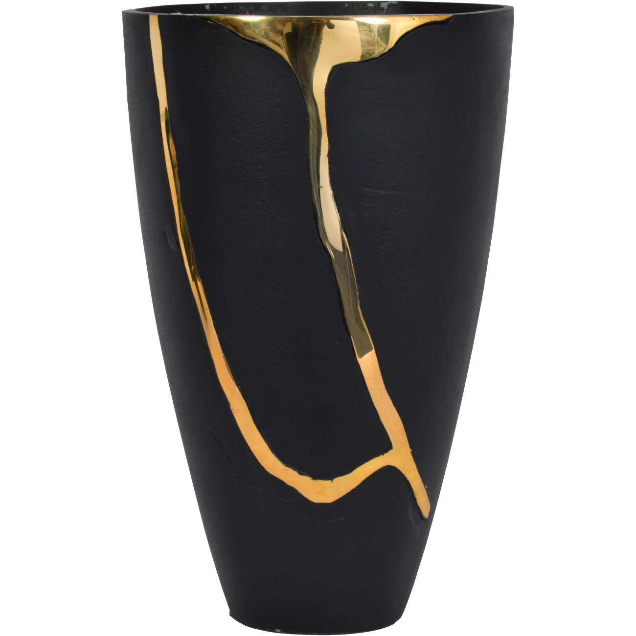 Arizona Black Aluminium Large Vase with Gold Lava Detail