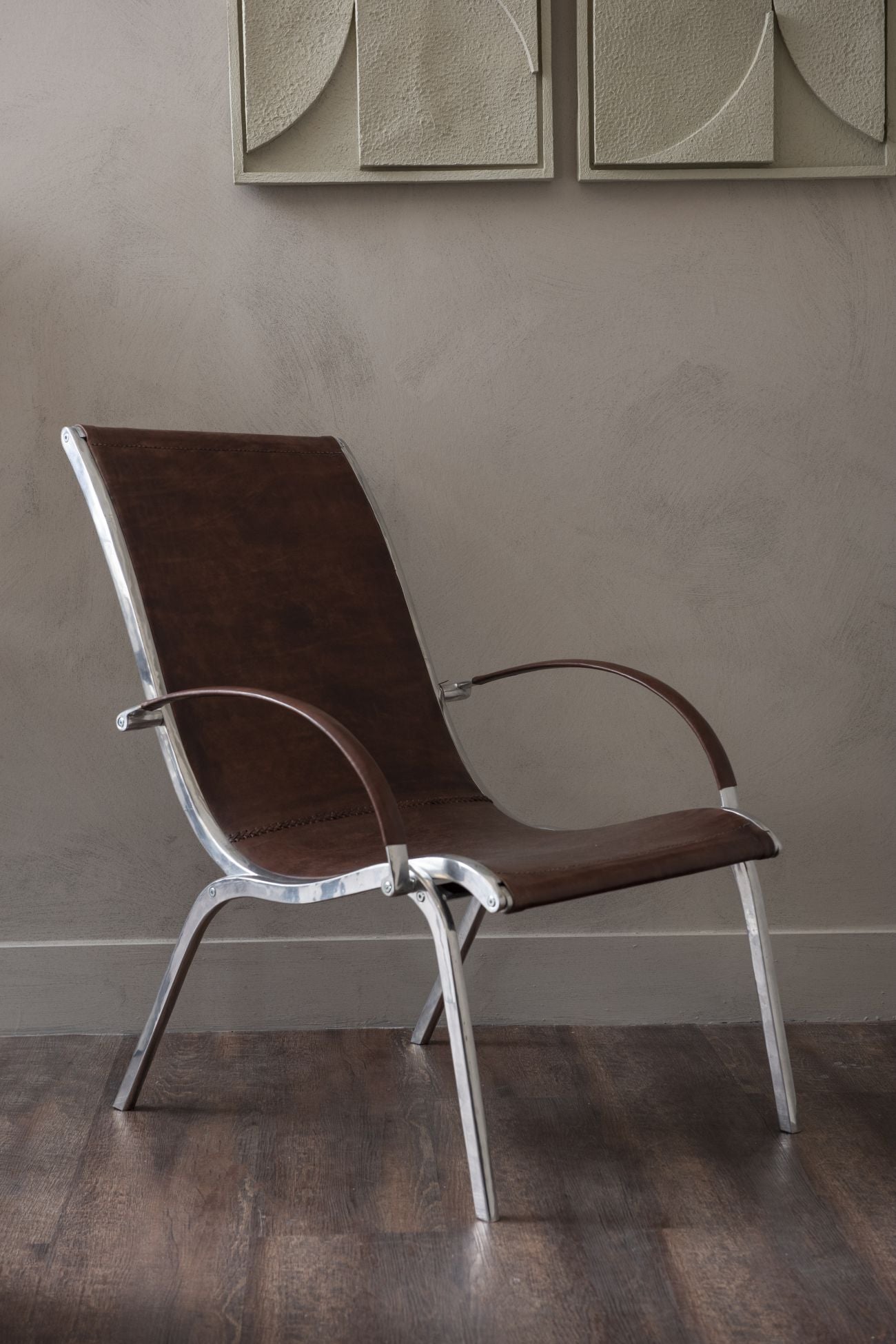 Iconic Bolero Aluminium and Tan Leather Armchair