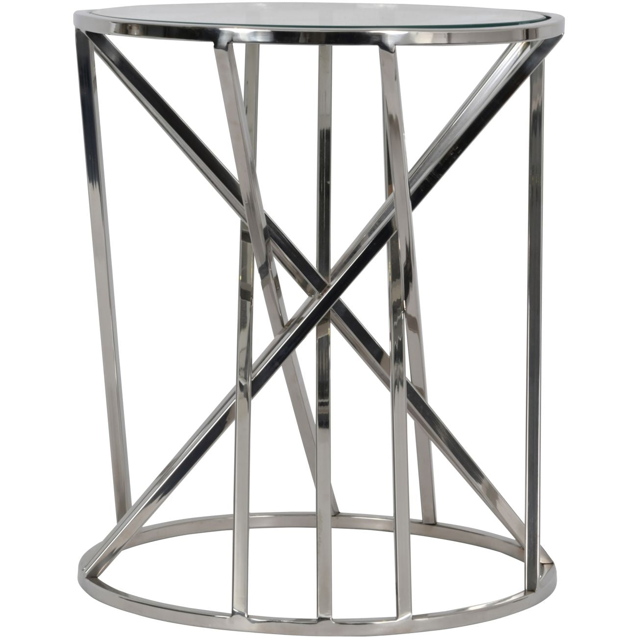 Iconic Nickel Twist Round Side Table With Glass Top