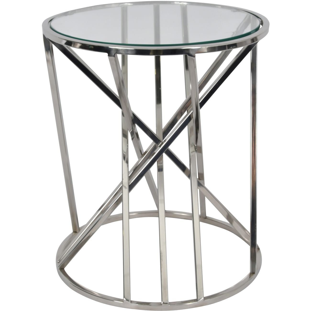 Iconic Nickel Twist Round Side Table With Glass Top