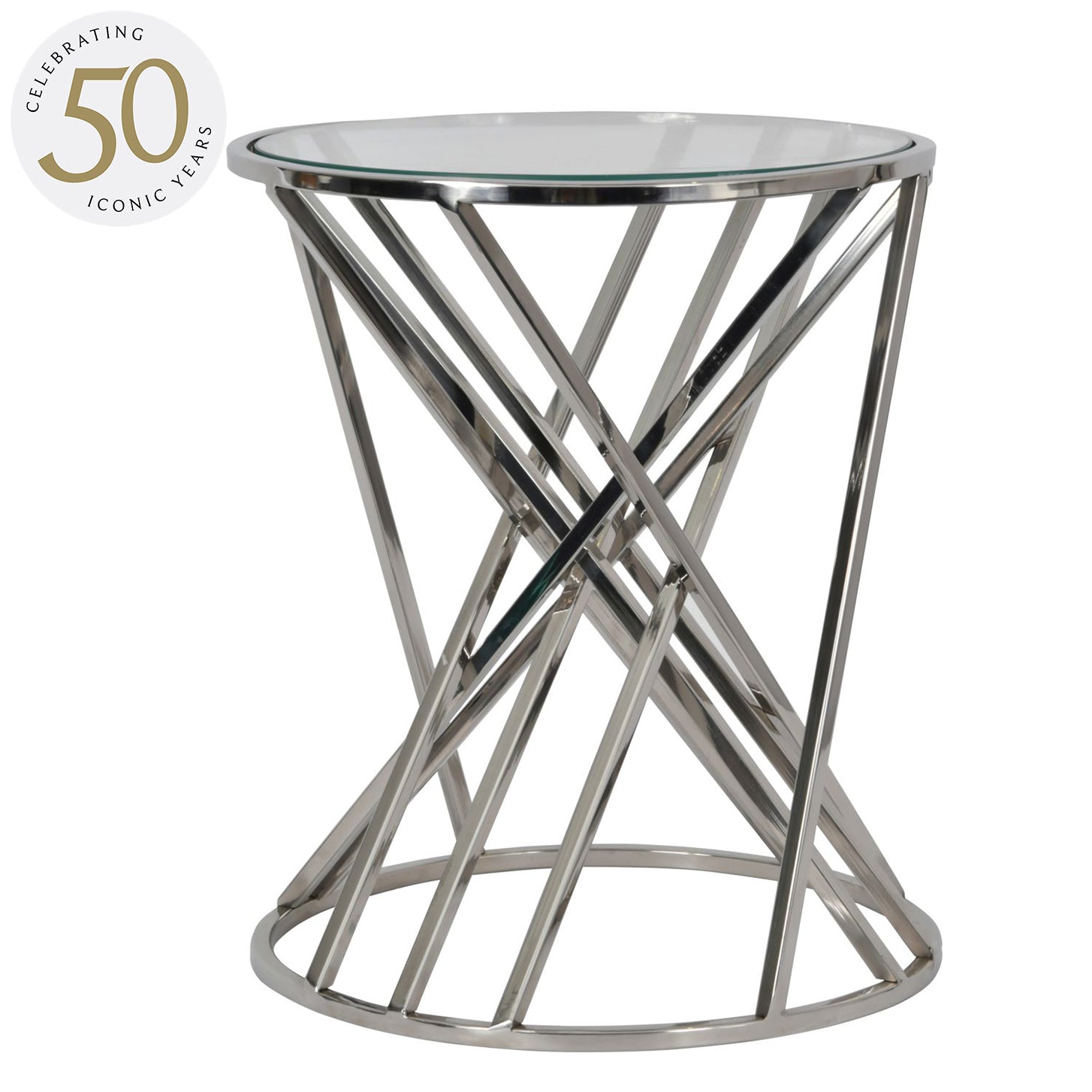 Iconic Nickel Twist Round Side Table With Glass Top Lamberto Rimondi