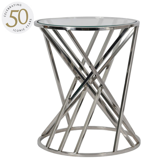 Iconic Nickel Twist Round Side Table With Glass Top