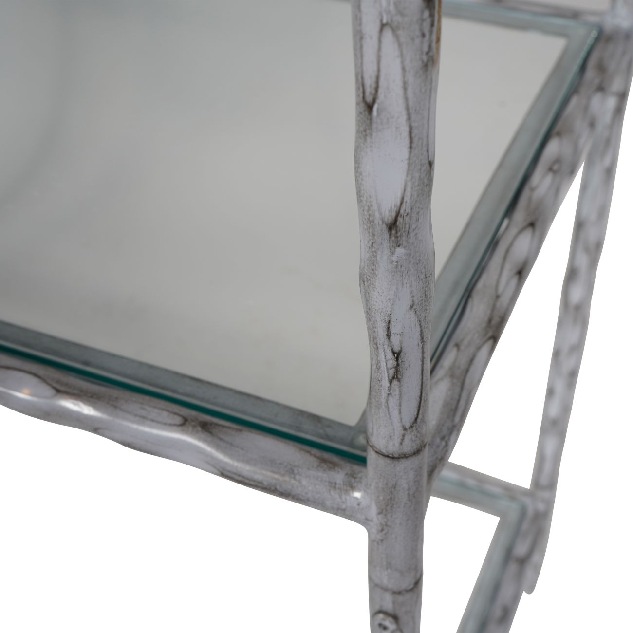 Patterdale Hand Forged Shelving Unit Table Chalk White with Glass Shelves