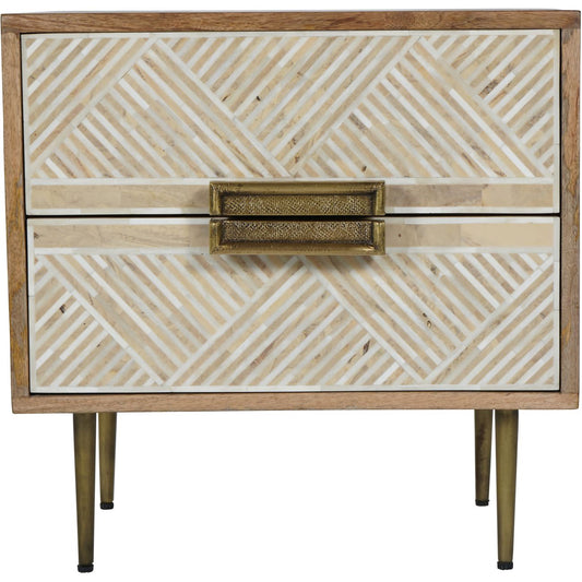 Linden Bone and Mango wood 2 Drawer Bedside Cabinet