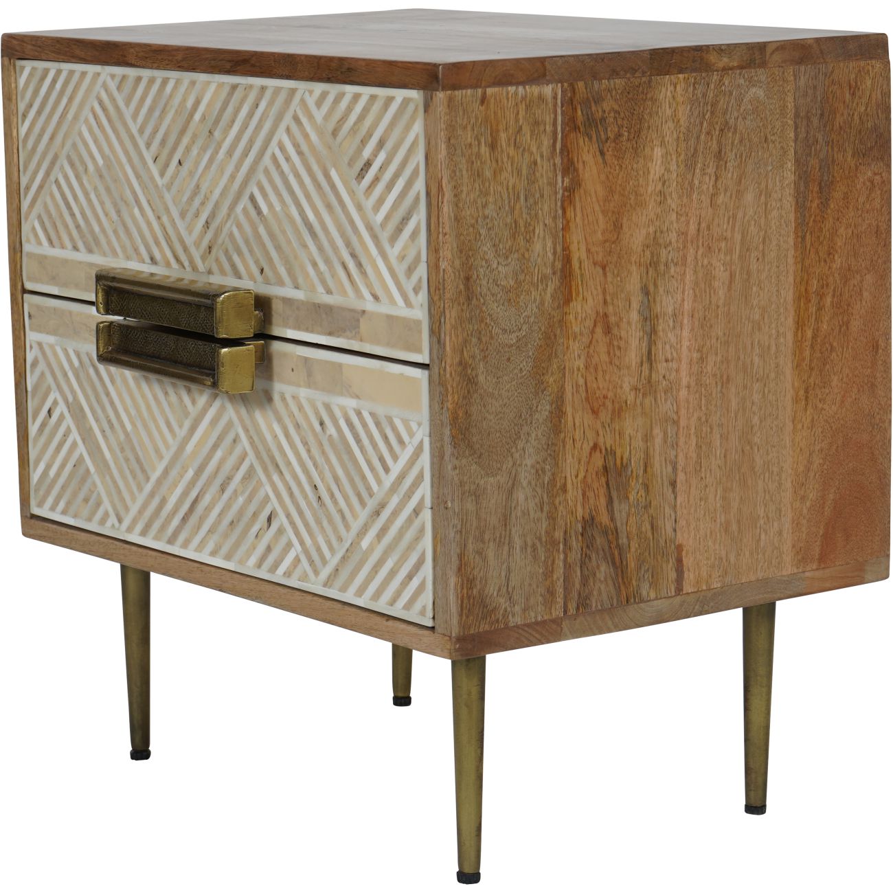 Linden Bone and Mango wood 2 Drawer Bedside Cabinet