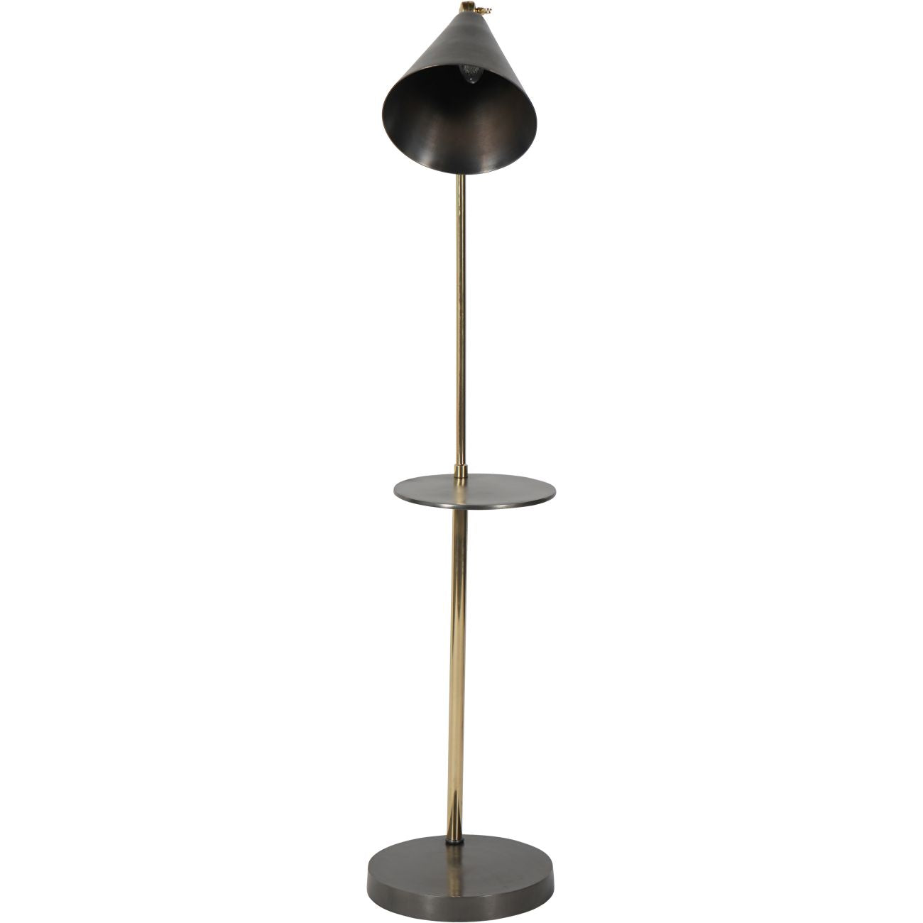 Amelie Brushed Floor Lamp in Satin Grey and Brass with Table