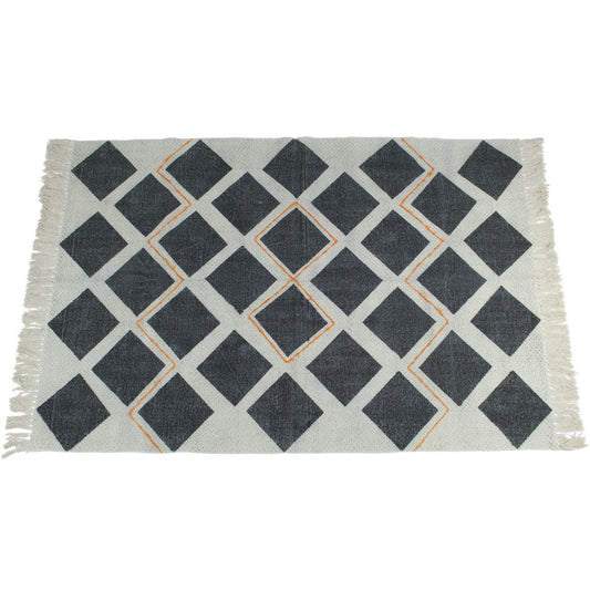 Black and Orange Geometric Print Cotton Rug, 120 x 180cm