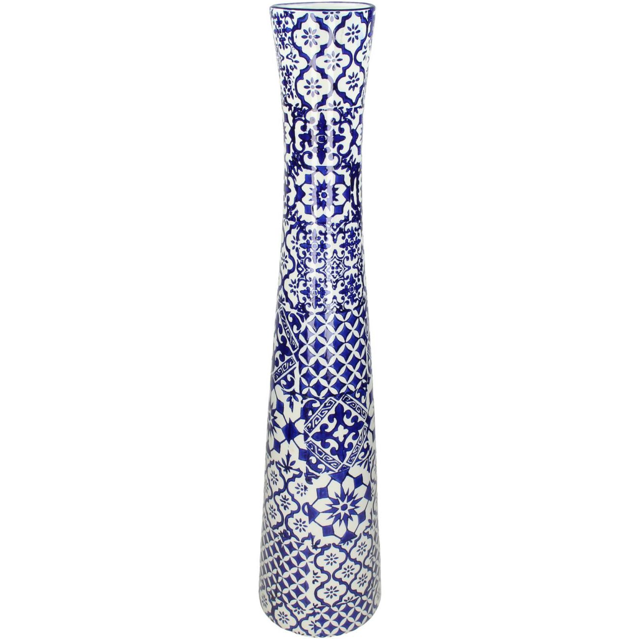 Tall Blue Tile Patterned Fine Earthenware Vase, 75 cm