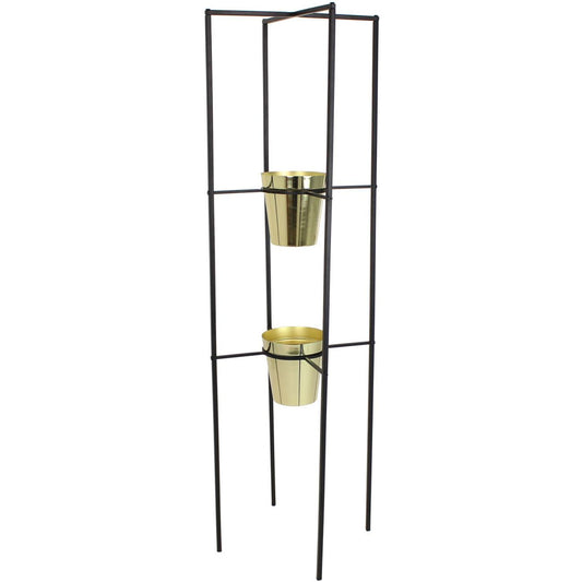 Gold Planters with Black Metal Frame Stand